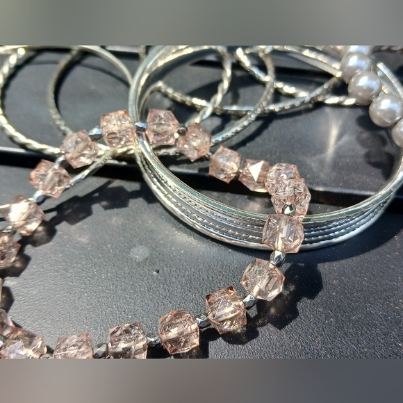 Stack of 8 Silvertone Bracelets - Picture 4 of 5
